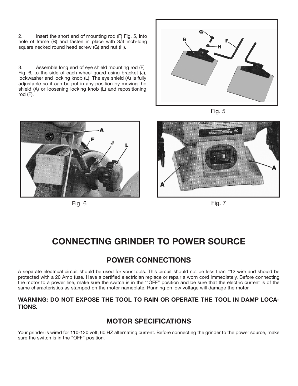 Connecting grinder to power source, Power connections | Delta 23-880 User Manual | Page 5 / 8