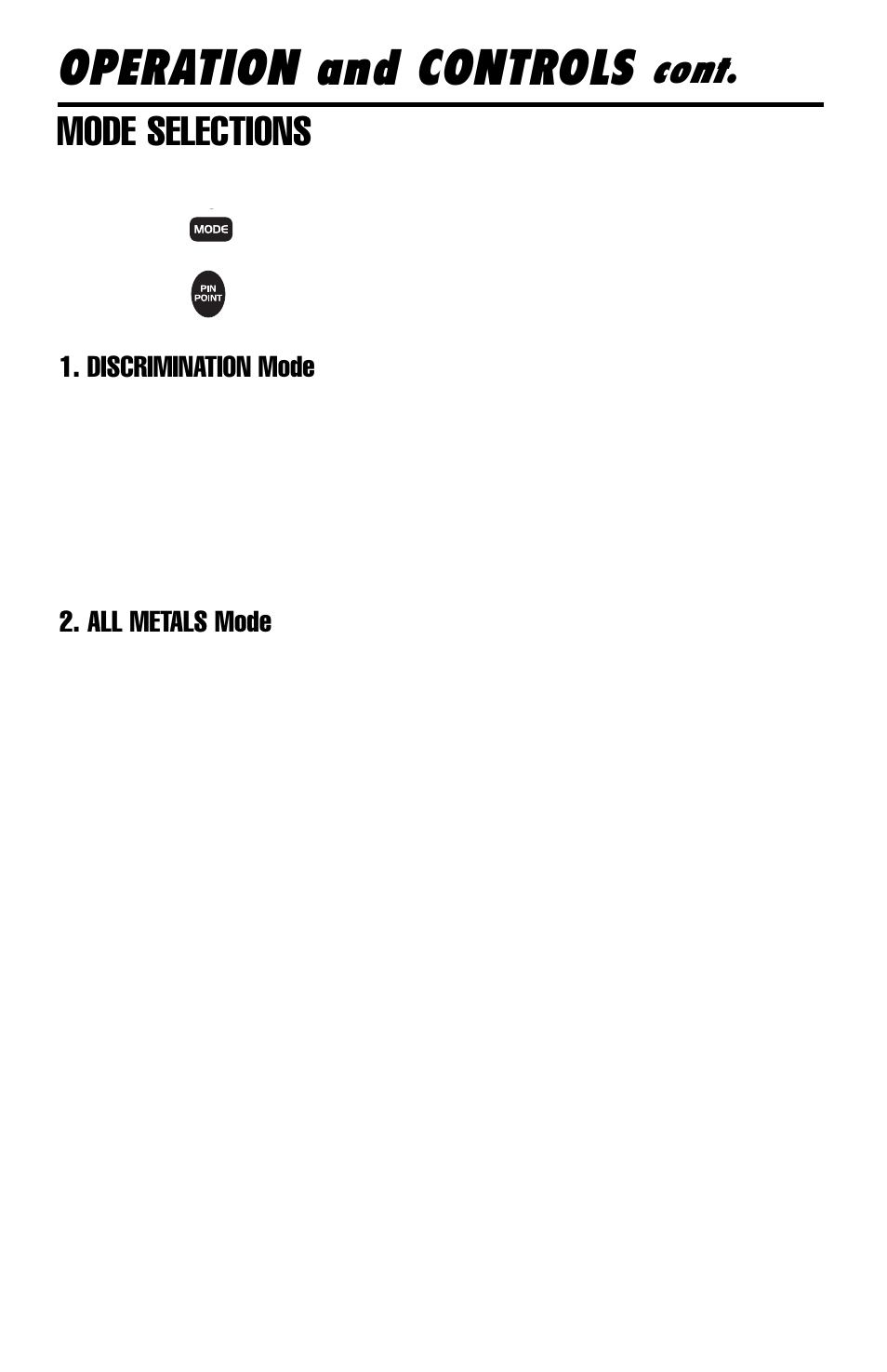 Operation and controls, Cont, Mode selections | Delta 4000 Metal Detector User Manual | Page 14 / 20