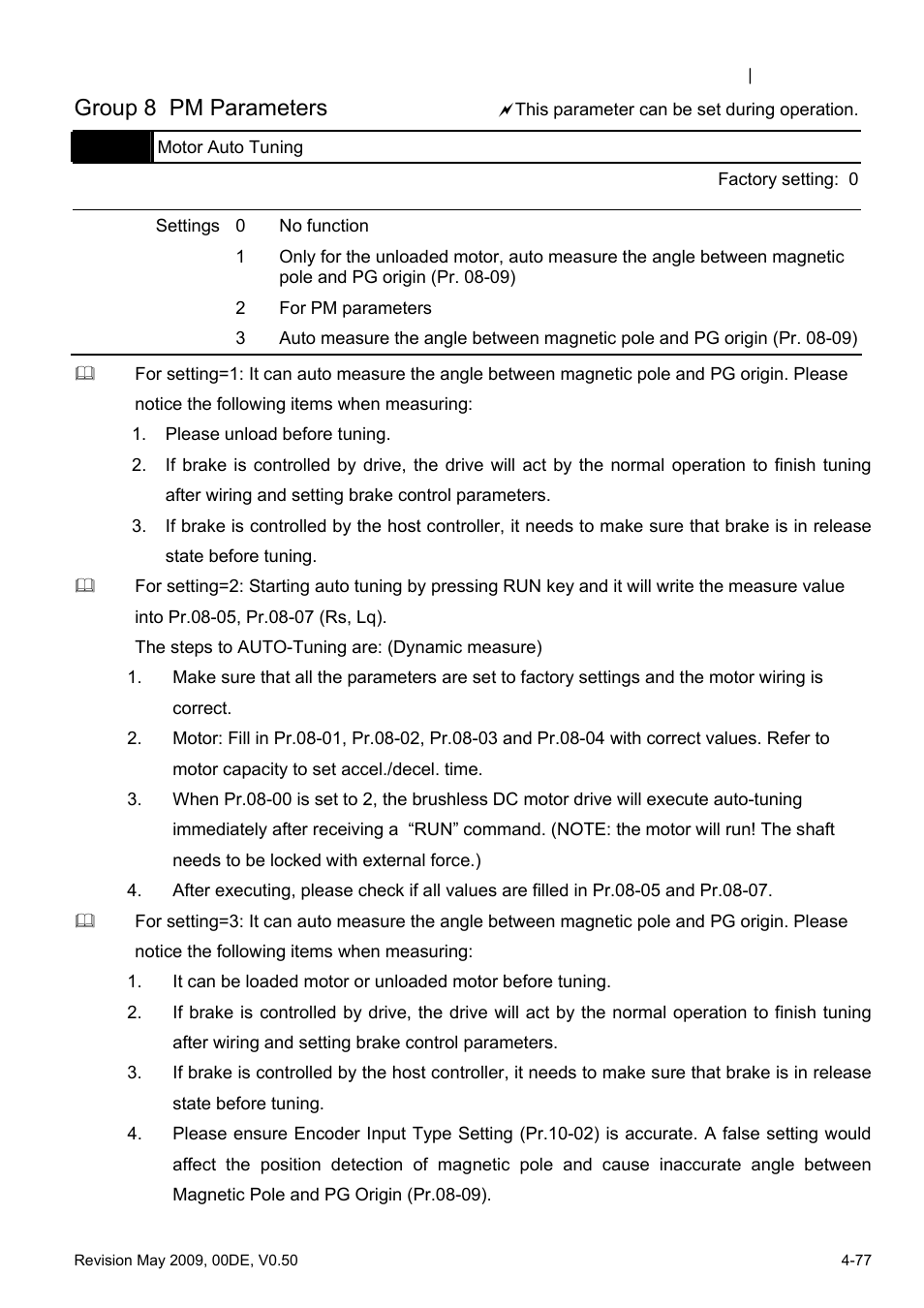 Group 8 pm parameters | Delta BLD-E1 brushless DC motor drive BLD-E1 Series User Manual | Page 118 / 186