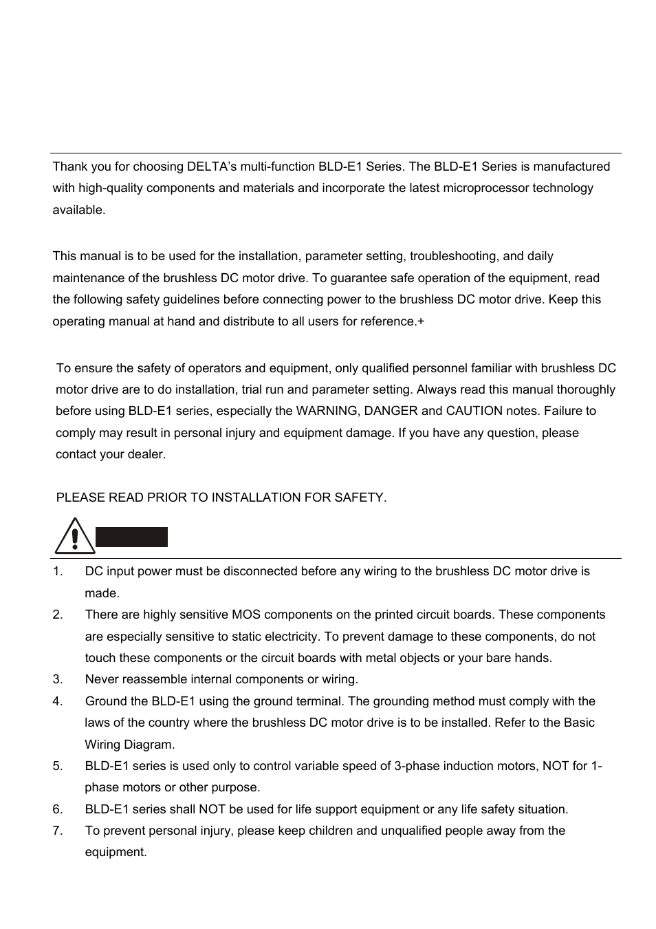 Preface | Delta BLD-E1 brushless DC motor drive BLD-E1 Series User Manual | Page 2 / 186