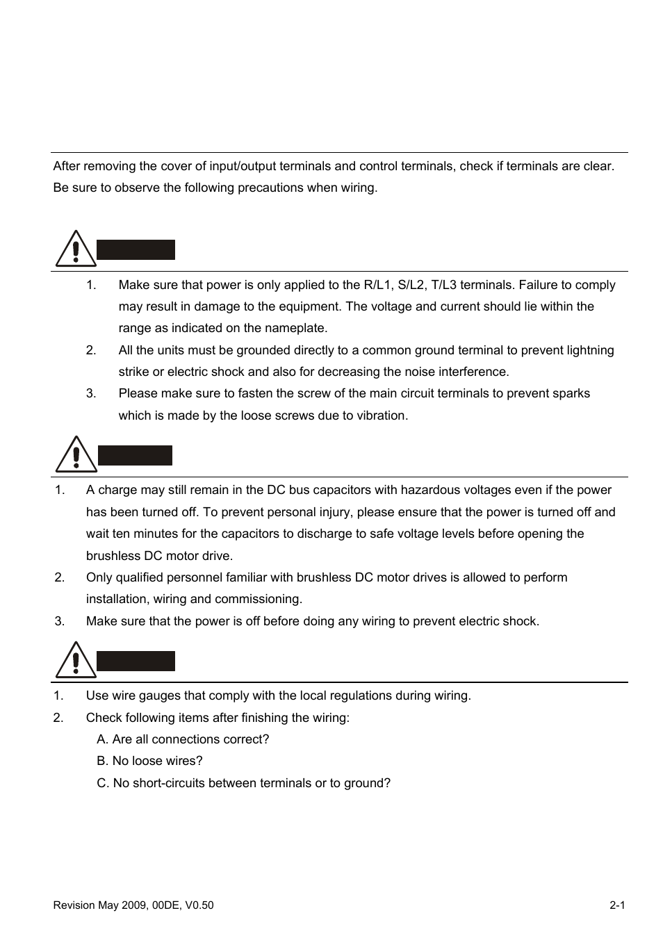 Chapter 2 installation and wiring | Delta BLD-E1 brushless DC motor drive BLD-E1 Series User Manual | Page 20 / 186