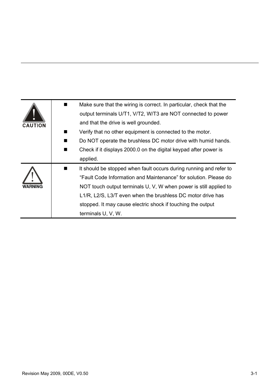 Chapter 3 keypad and start up | Delta BLD-E1 brushless DC motor drive BLD-E1 Series User Manual | Page 34 / 186