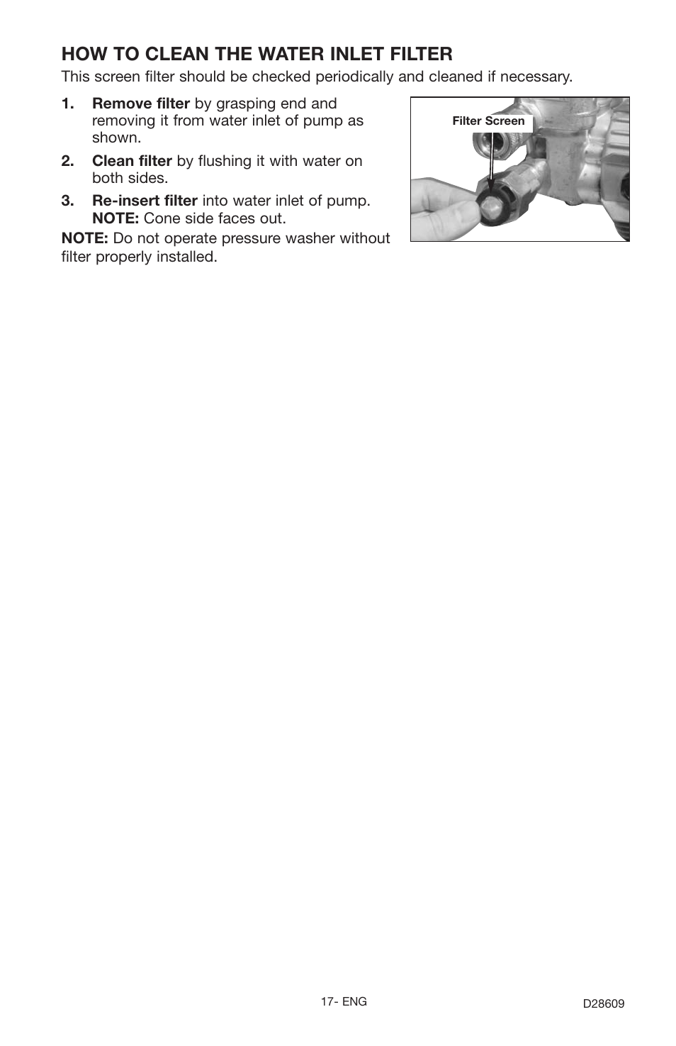 How to clean the water inlet filter | Delta D28609 User Manual | Page 17 / 22