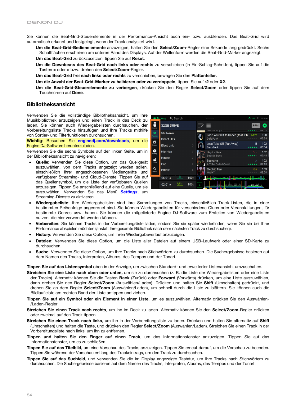 Bibliotheksansicht | Denon DJ DJ SC6000M Prime Dual-Layer Media Player with 10.1" Multi-Touch Display User Manual | Page 84 / 96