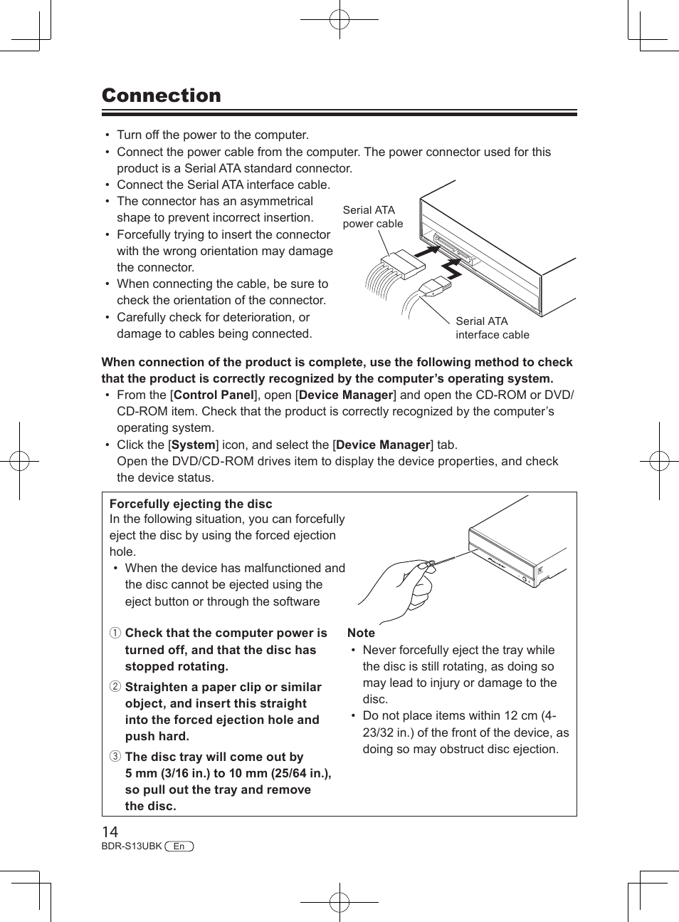 Connection | Pioneer BDR-S13UBK Internal Blu-ray Writer with M-DISC Support User Manual | Page 14 / 48