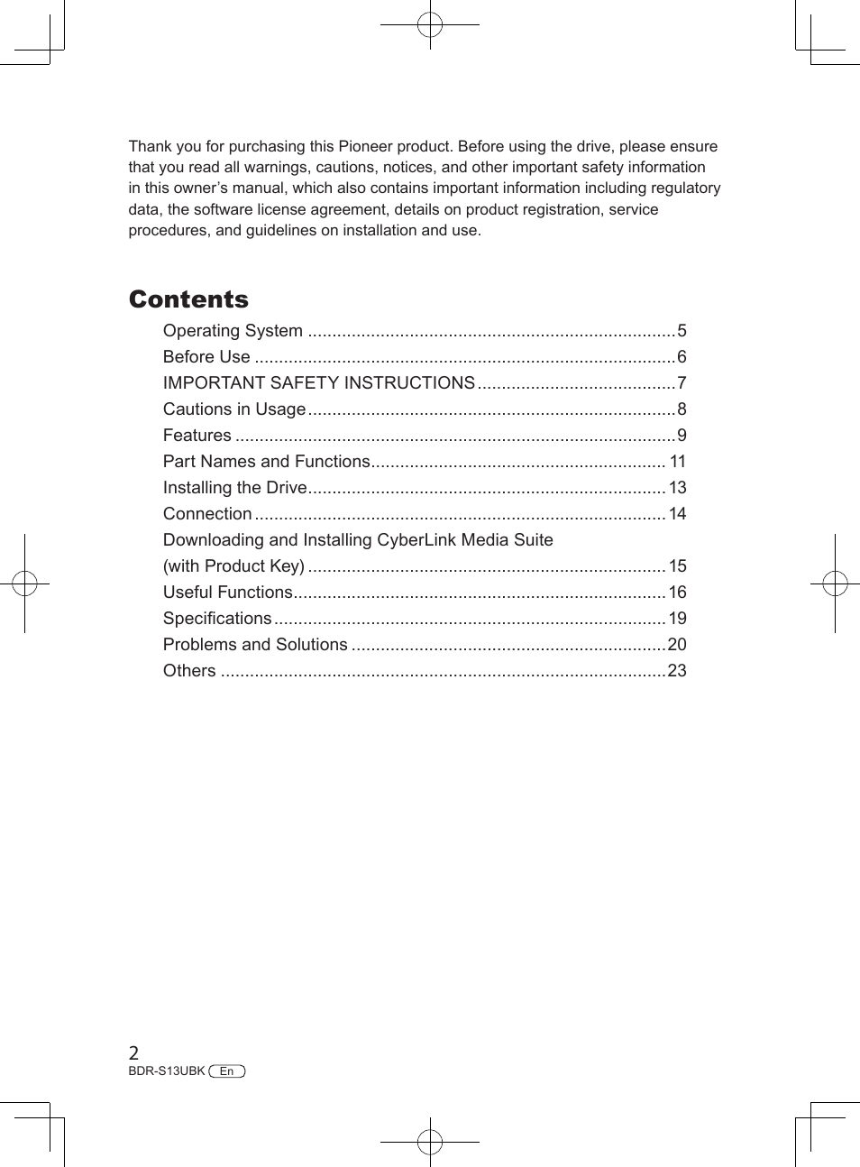 Pioneer BDR-S13UBK Internal Blu-ray Writer with M-DISC Support User Manual | Page 2 / 48