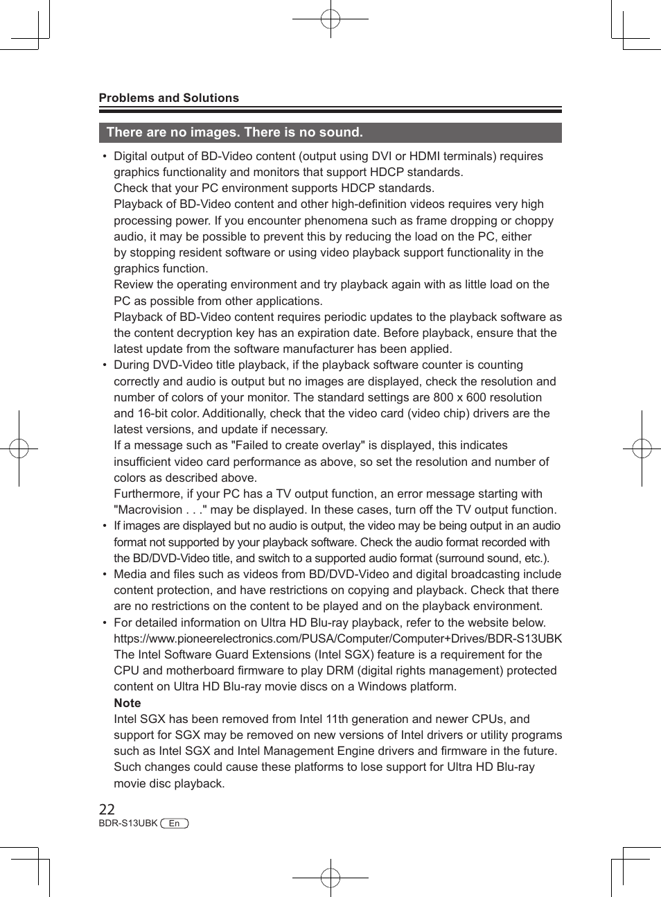 Pioneer BDR-S13UBK Internal Blu-ray Writer with M-DISC Support User Manual | Page 22 / 48