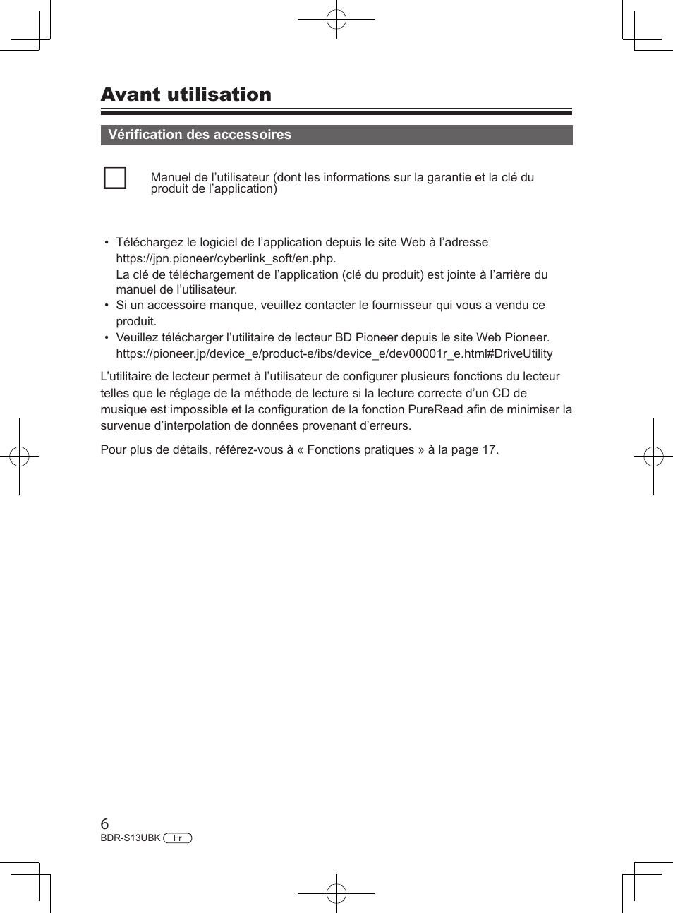 Avant utilisation | Pioneer BDR-S13UBK Internal Blu-ray Writer with M-DISC Support User Manual | Page 28 / 48