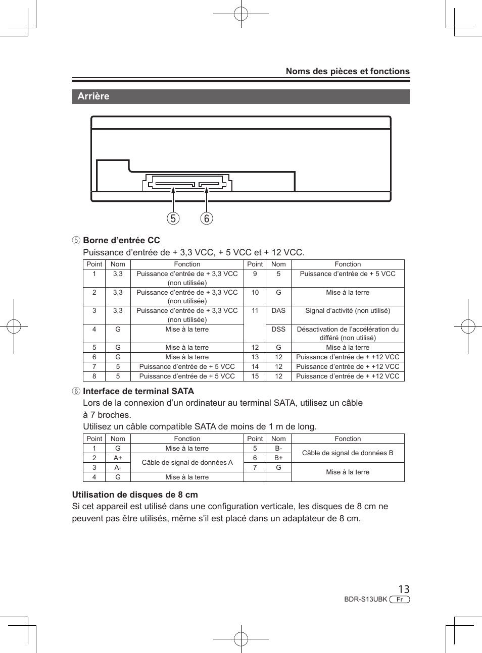 Arrière, Noms des pièces et fonctions | Pioneer BDR-S13UBK Internal Blu-ray Writer with M-DISC Support User Manual | Page 35 / 48