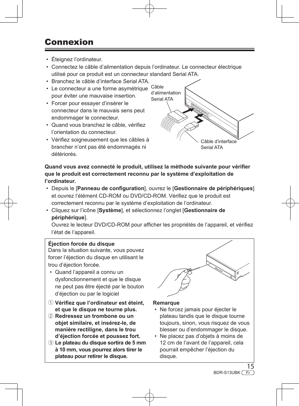 Connexion | Pioneer BDR-S13UBK Internal Blu-ray Writer with M-DISC Support User Manual | Page 37 / 48