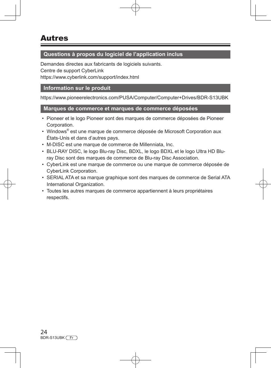Autres | Pioneer BDR-S13UBK Internal Blu-ray Writer with M-DISC Support User Manual | Page 46 / 48