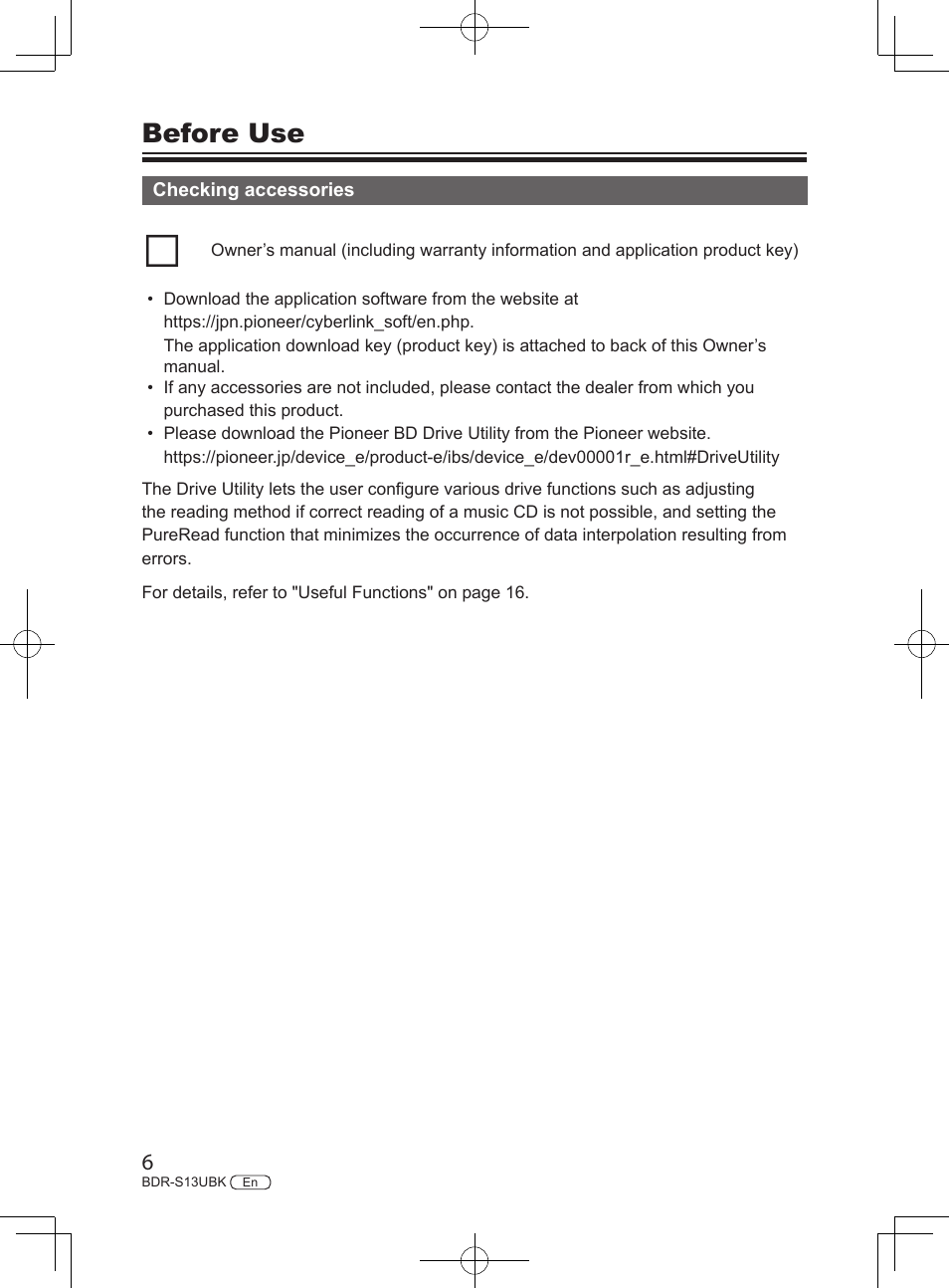 Before use | Pioneer BDR-S13UBK Internal Blu-ray Writer with M-DISC Support User Manual | Page 6 / 48