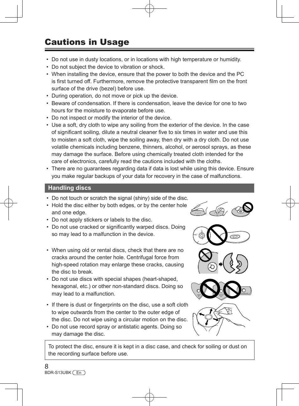 Cautions in usage | Pioneer BDR-S13UBK Internal Blu-ray Writer with M-DISC Support User Manual | Page 8 / 48