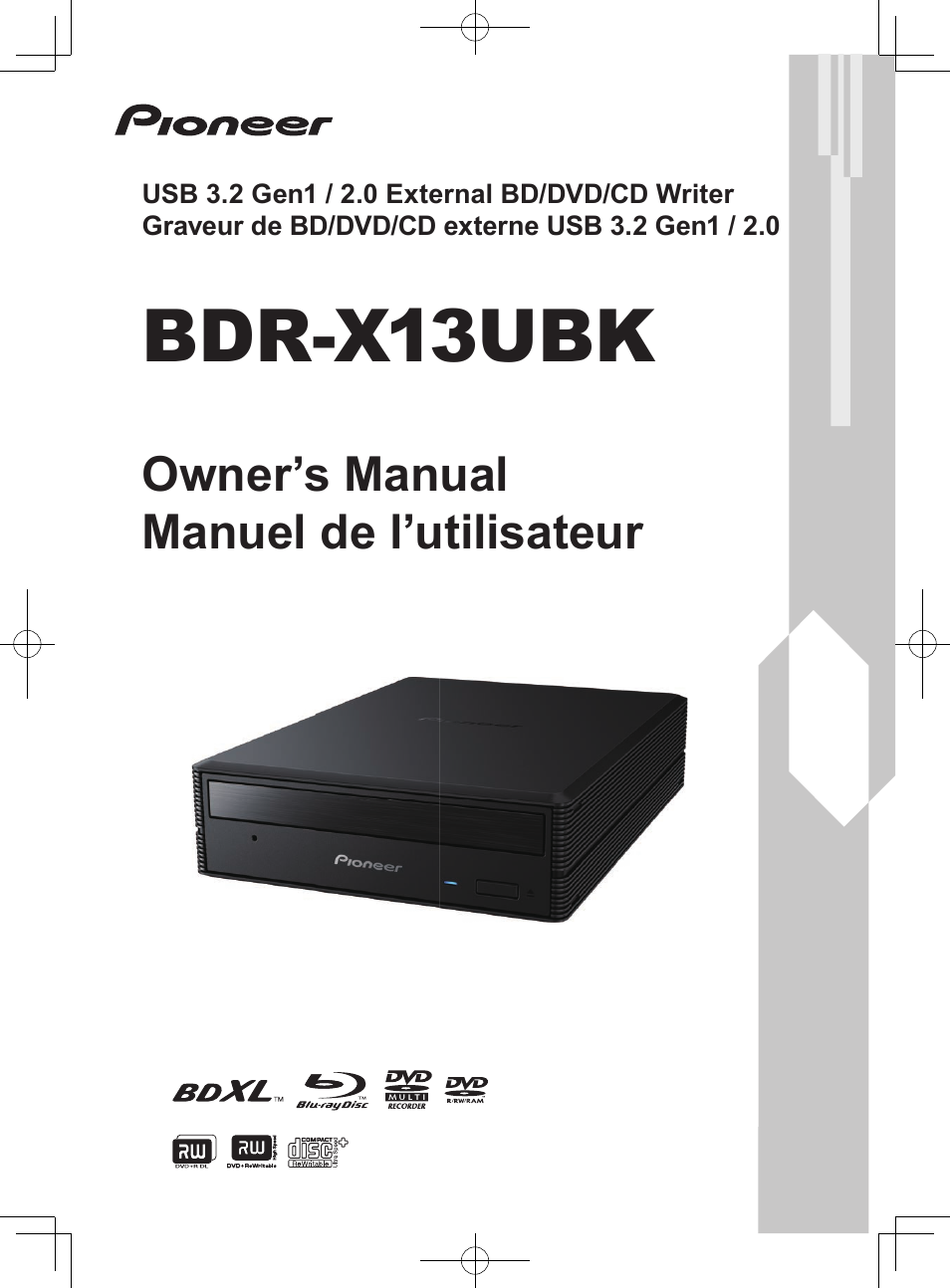 Pioneer BDR-X13UBK External USB 3.2 Gen 1 Blu-Ray Drive with M-DISC Support User Manual | 64 pages