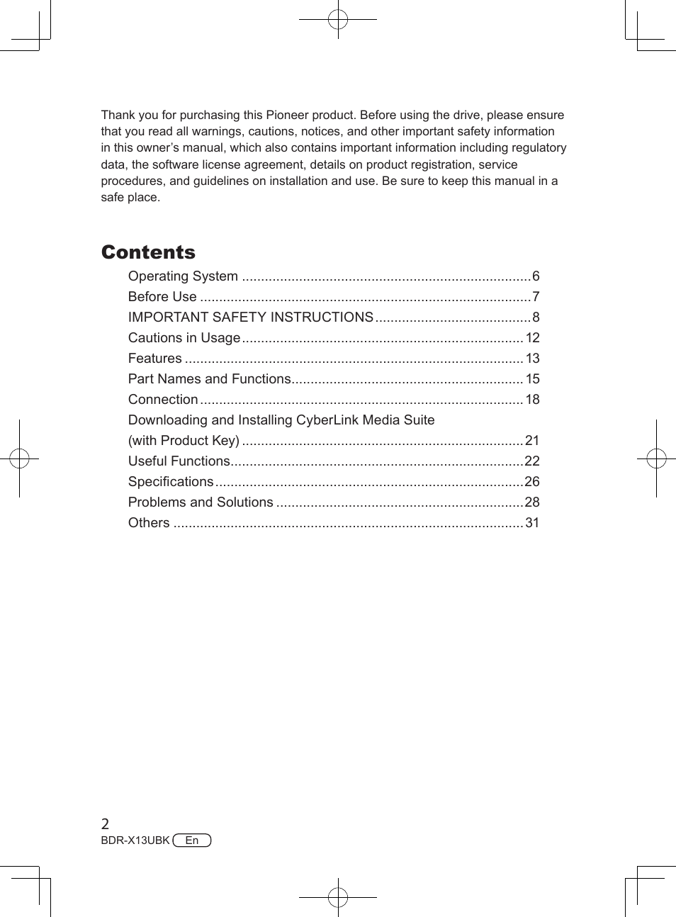 Pioneer BDR-X13UBK External USB 3.2 Gen 1 Blu-Ray Drive with M-DISC Support User Manual | Page 2 / 64