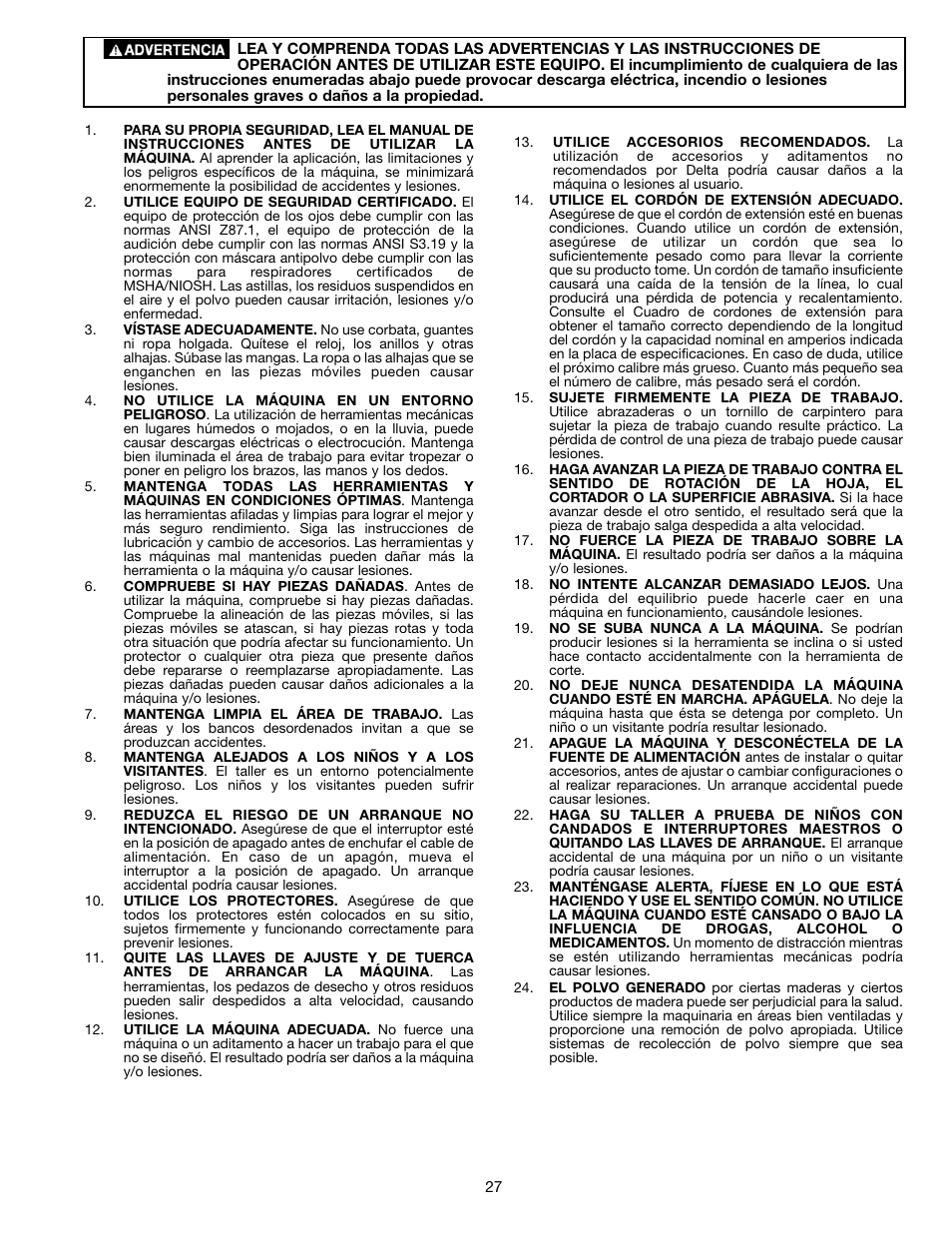 Delta ShopMaster SM400 User Manual | Page 27 / 72