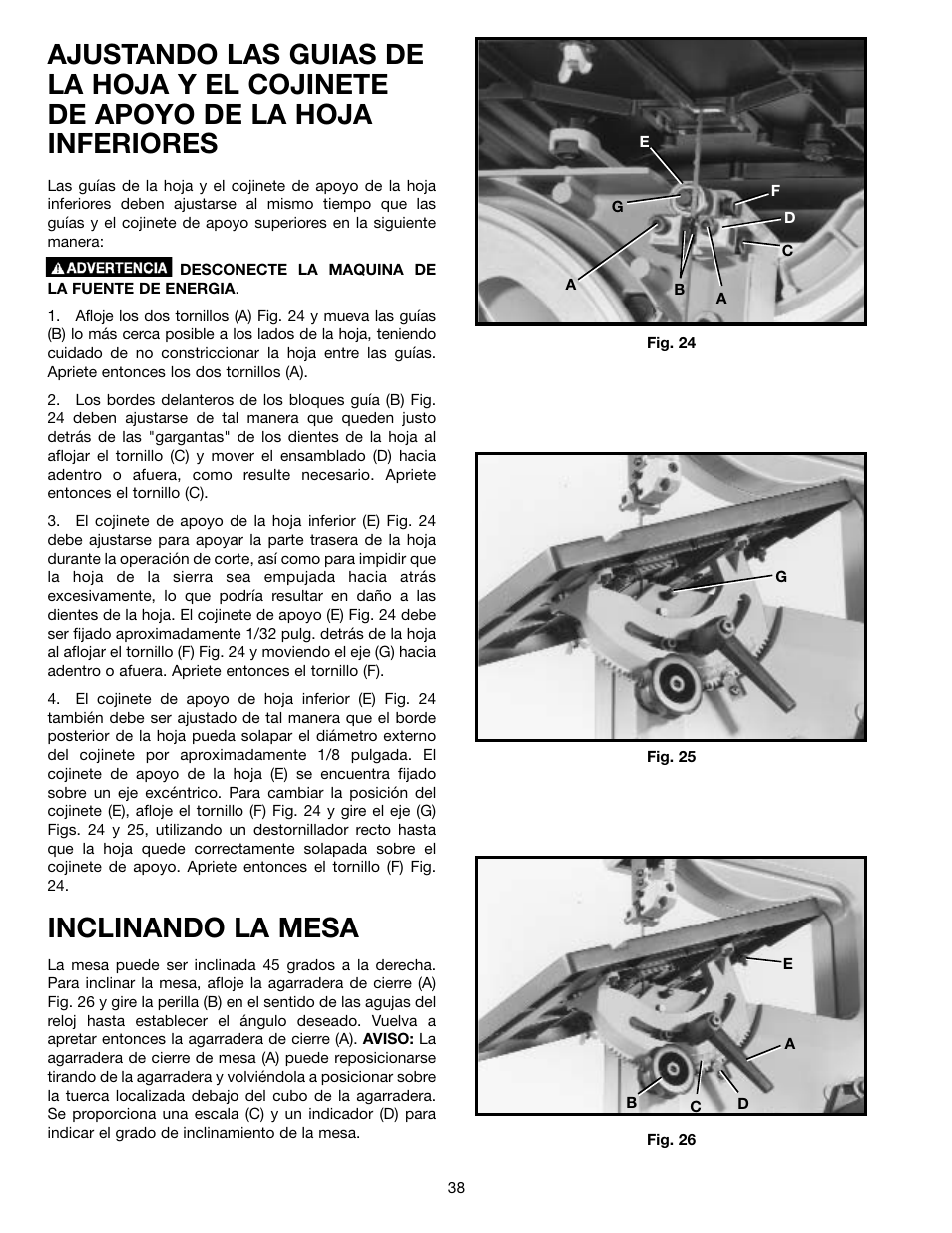 Inclinando la mesa | Delta ShopMaster SM400 User Manual | Page 38 / 72