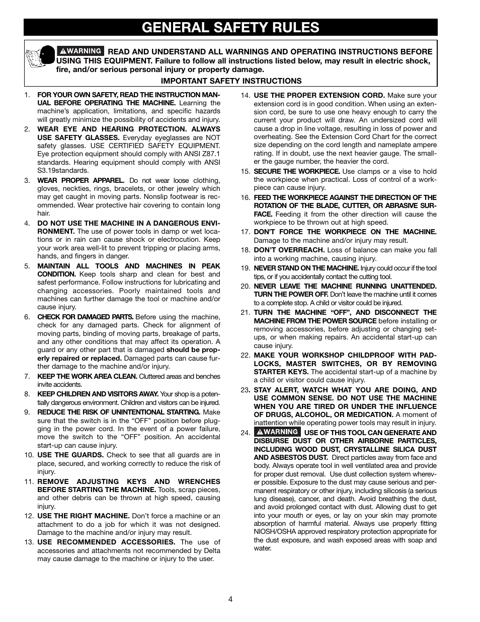 General safety rules | Delta 36-865 User Manual | Page 4 / 20