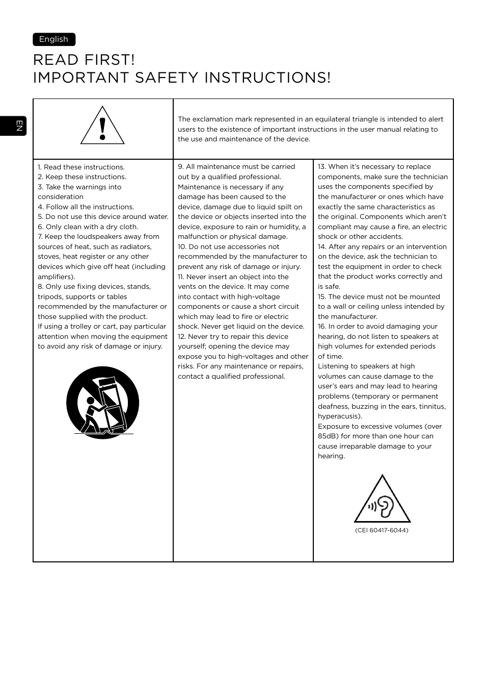 Read first! important safety instructions | Focal Vestia Center 2-Way Center Channel Speaker (Dark Wood) User Manual | Page 10 / 47