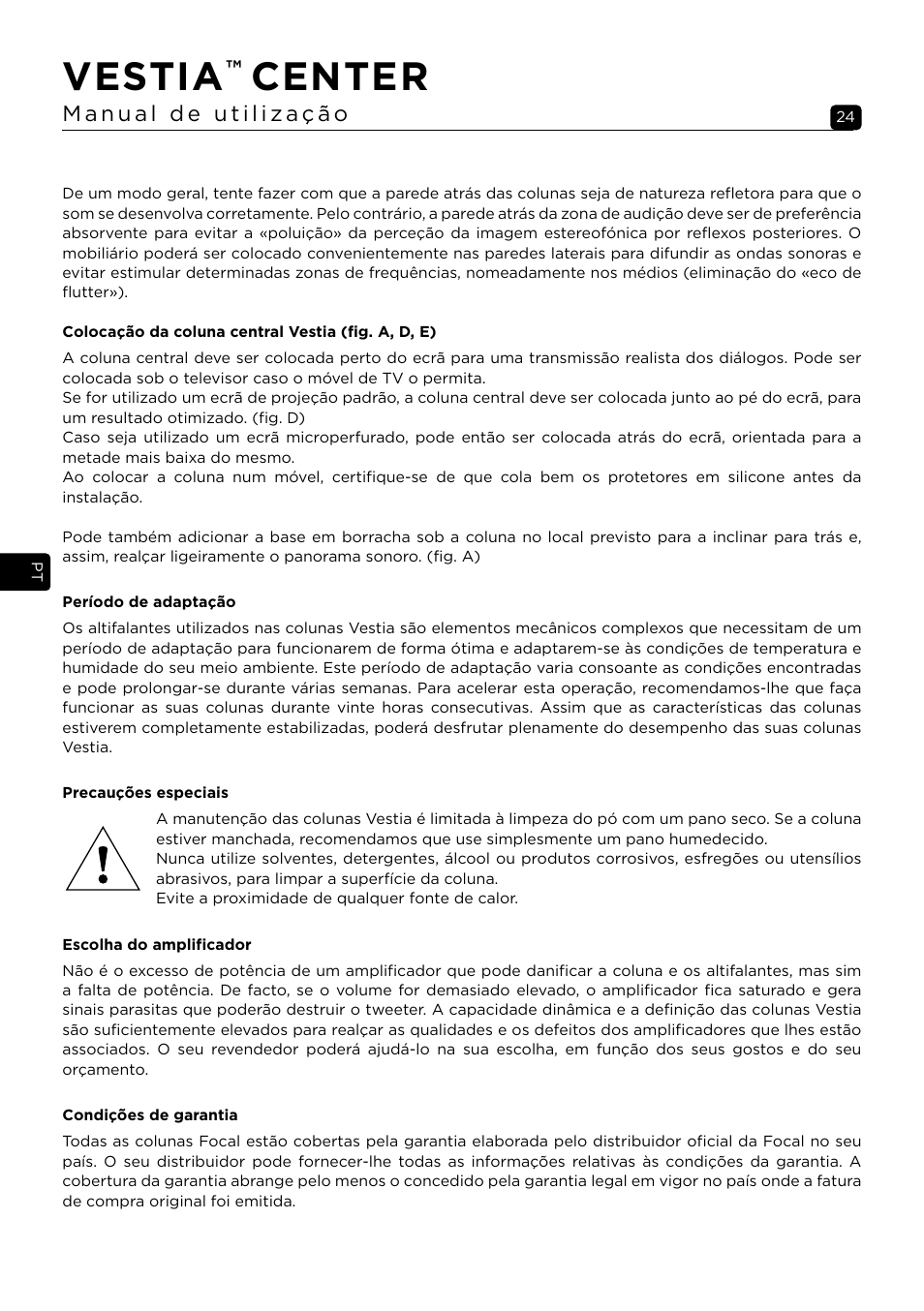 Vestia, Center | Focal Vestia Center 2-Way Center Channel Speaker (Dark Wood) User Manual | Page 24 / 47