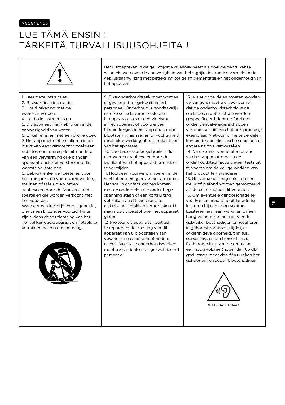 Lue tämä ensin ! tärkeitä turvallisuusohjeita | Focal Vestia Center 2-Way Center Channel Speaker (Dark Wood) User Manual | Page 25 / 47