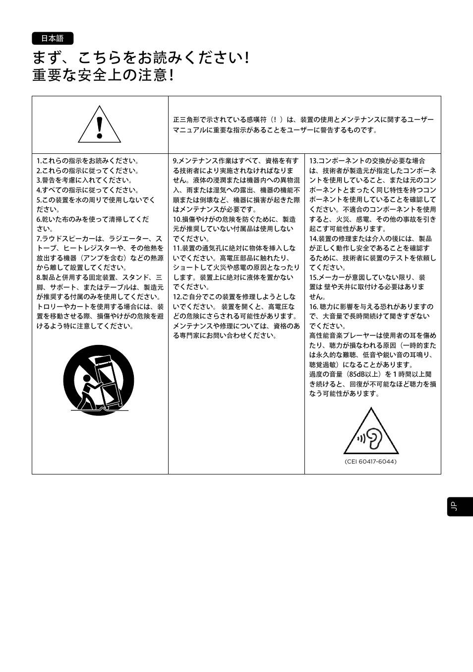 まず、こちらをお読みください！ 重要な安全上の注意 | Focal Vestia Center 2-Way Center Channel Speaker (Dark Wood) User Manual | Page 37 / 47