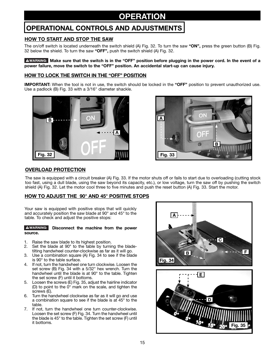 Operation, Operational controls and adjustments | Delta 36-714B User Manual | Page 15 / 76