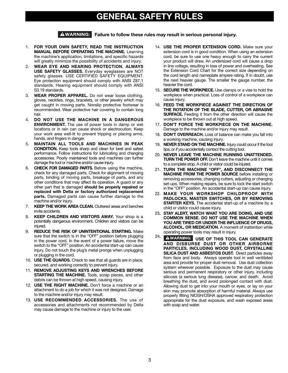 General safety rules | Delta 36-714B User Manual | Page 3 / 76