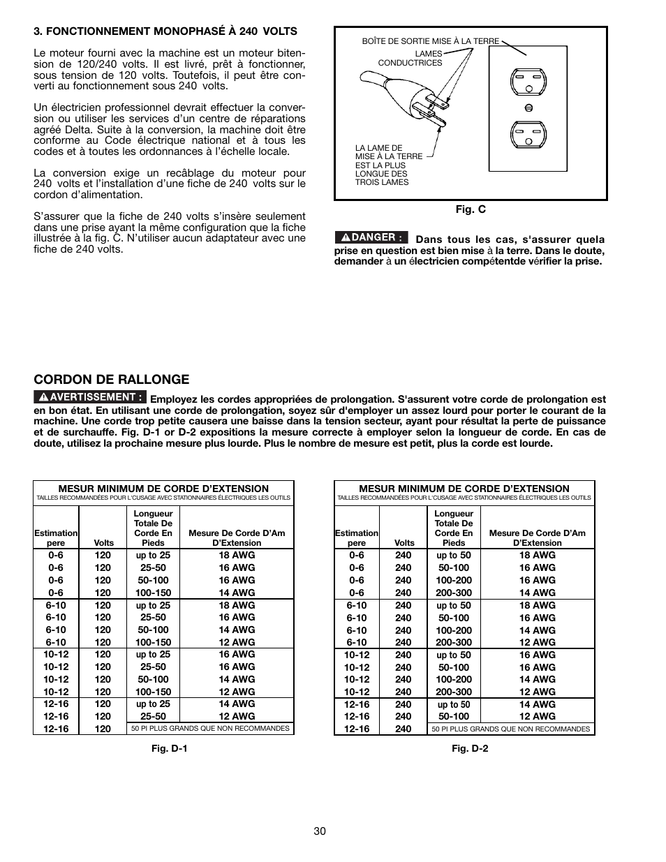 Cordon de rallonge | Delta 36-714B User Manual | Page 30 / 76