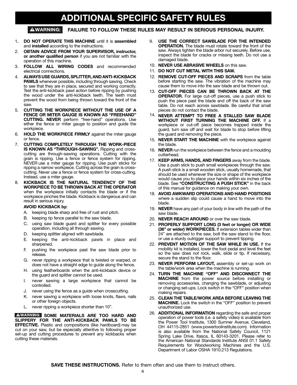 Additional specific safety rules | Delta 36-714B User Manual | Page 4 / 76