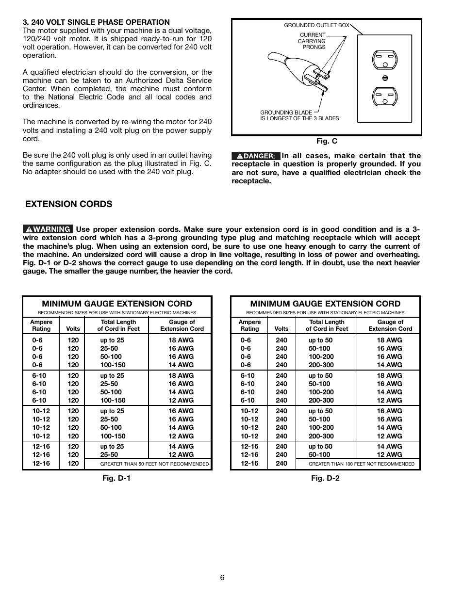 Extension cords | Delta 36-714B User Manual | Page 6 / 76