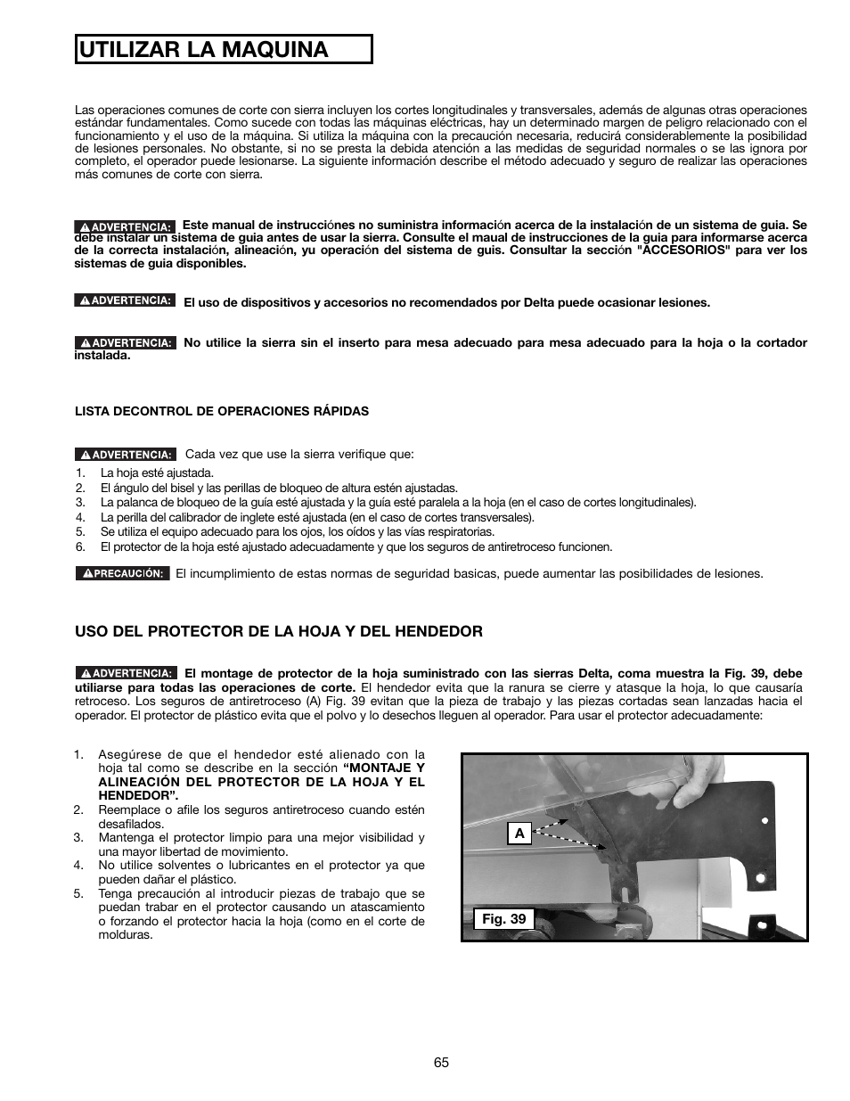 Utilizar la maquina | Delta 36-714B User Manual | Page 65 / 76