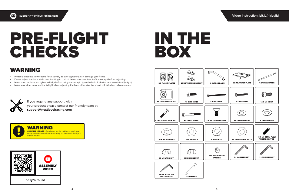 Pre-flight checks in the box, Warning | Next Level Racing Flight Simulator Lite Cockpit User Manual | Page 3 / 17