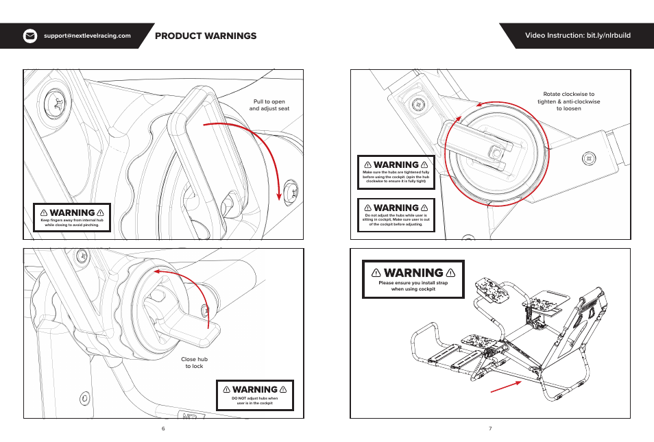 Product warnings, Video instruction: bit.ly/nlrbuild | Next Level Racing Flight Simulator Lite Cockpit User Manual | Page 4 / 17