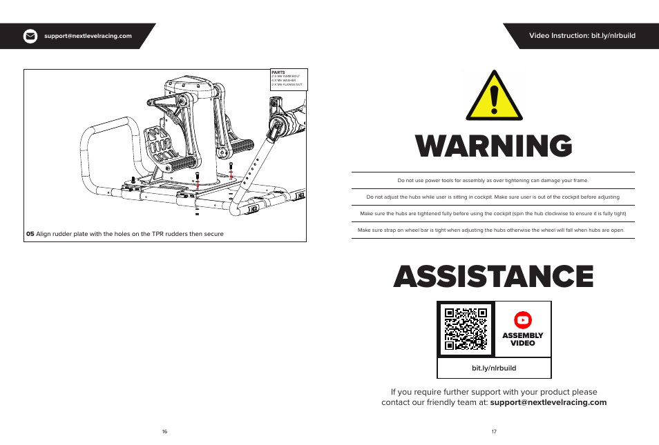 Warning, Assistance | Next Level Racing Flight Simulator Lite Cockpit User Manual | Page 9 / 17