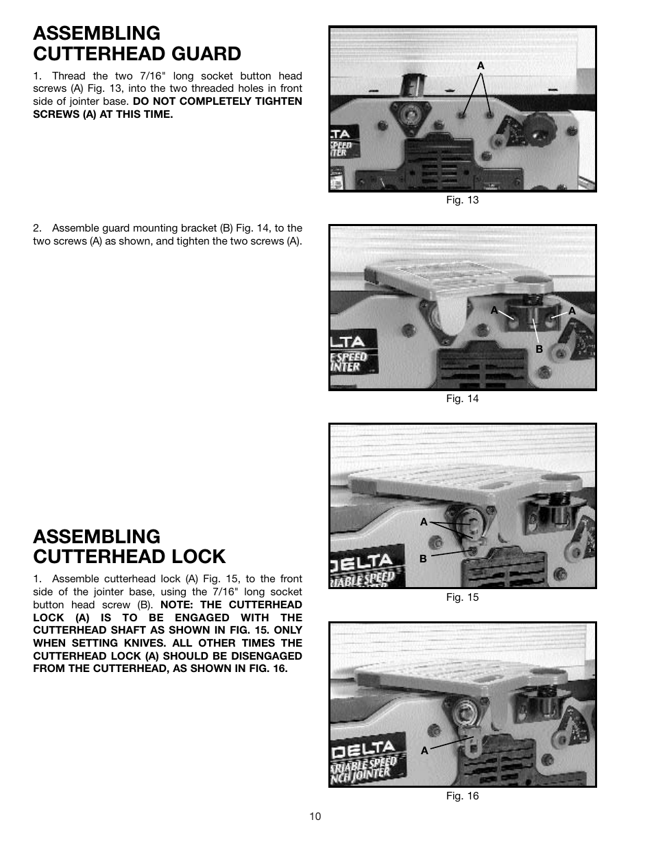 Assembling cutterhead guard, Assembling cutterhead lock | Delta 37-070 User Manual | Page 10 / 21