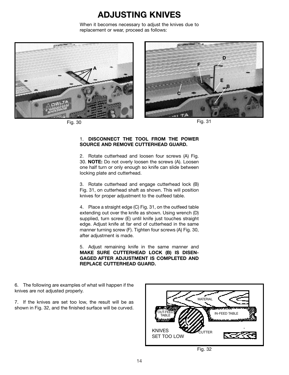 Adjusting knives | Delta 37-070 User Manual | Page 14 / 21