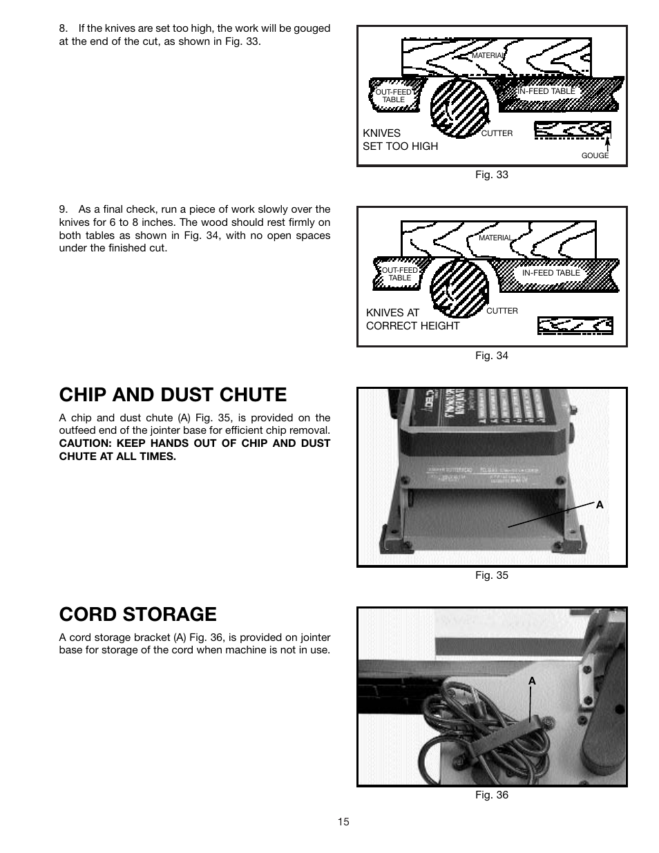 Cord storage, Chip and dust chute | Delta 37-070 User Manual | Page 15 / 21