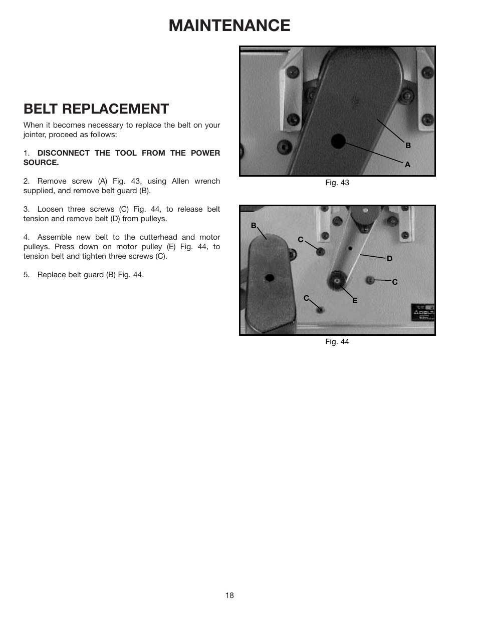 Maintenance, Belt replacement | Delta 37-070 User Manual | Page 18 / 21