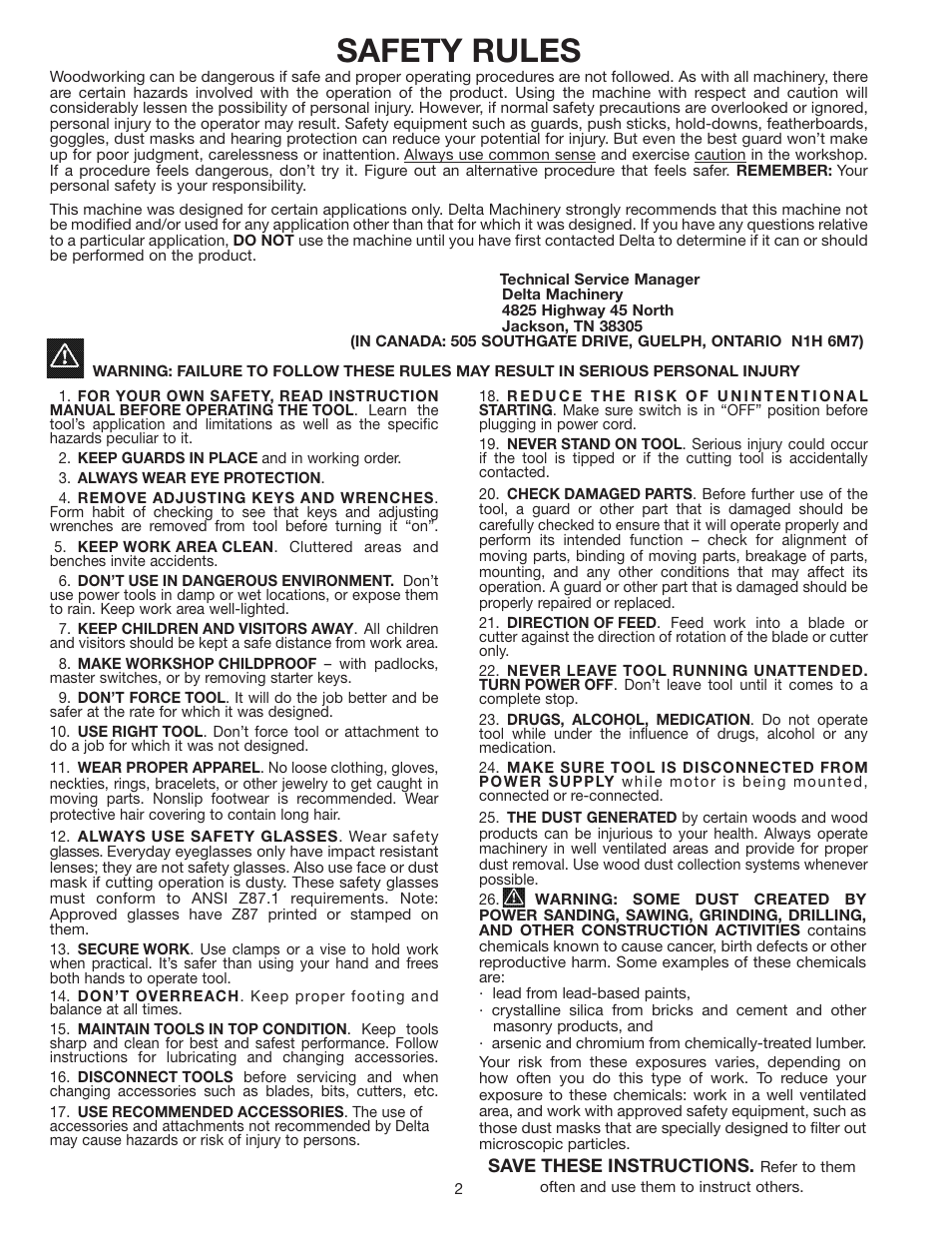 Safety rules | Delta 37-070 User Manual | Page 2 / 21