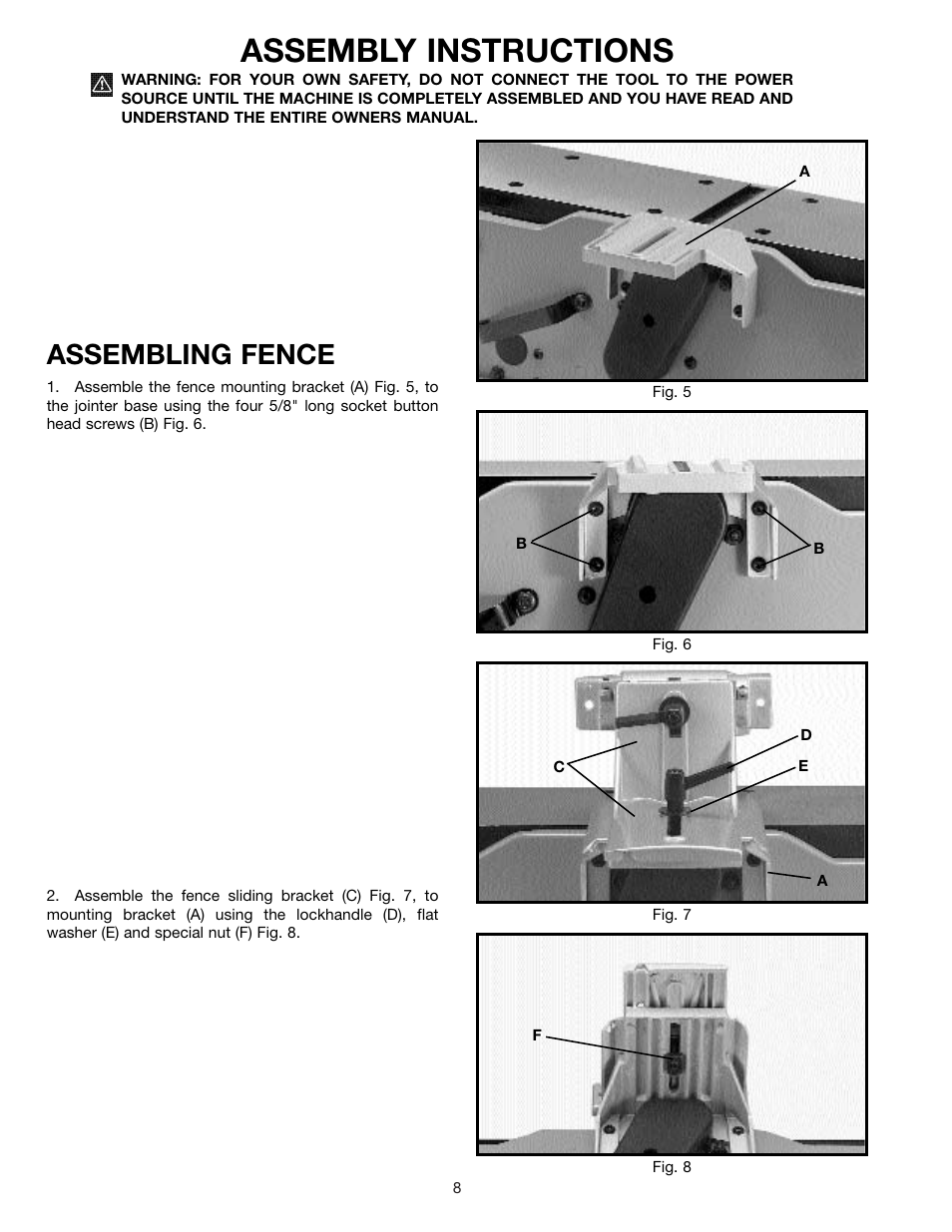Assembly instructions, Assembling fence | Delta 37-070 User Manual | Page 8 / 21
