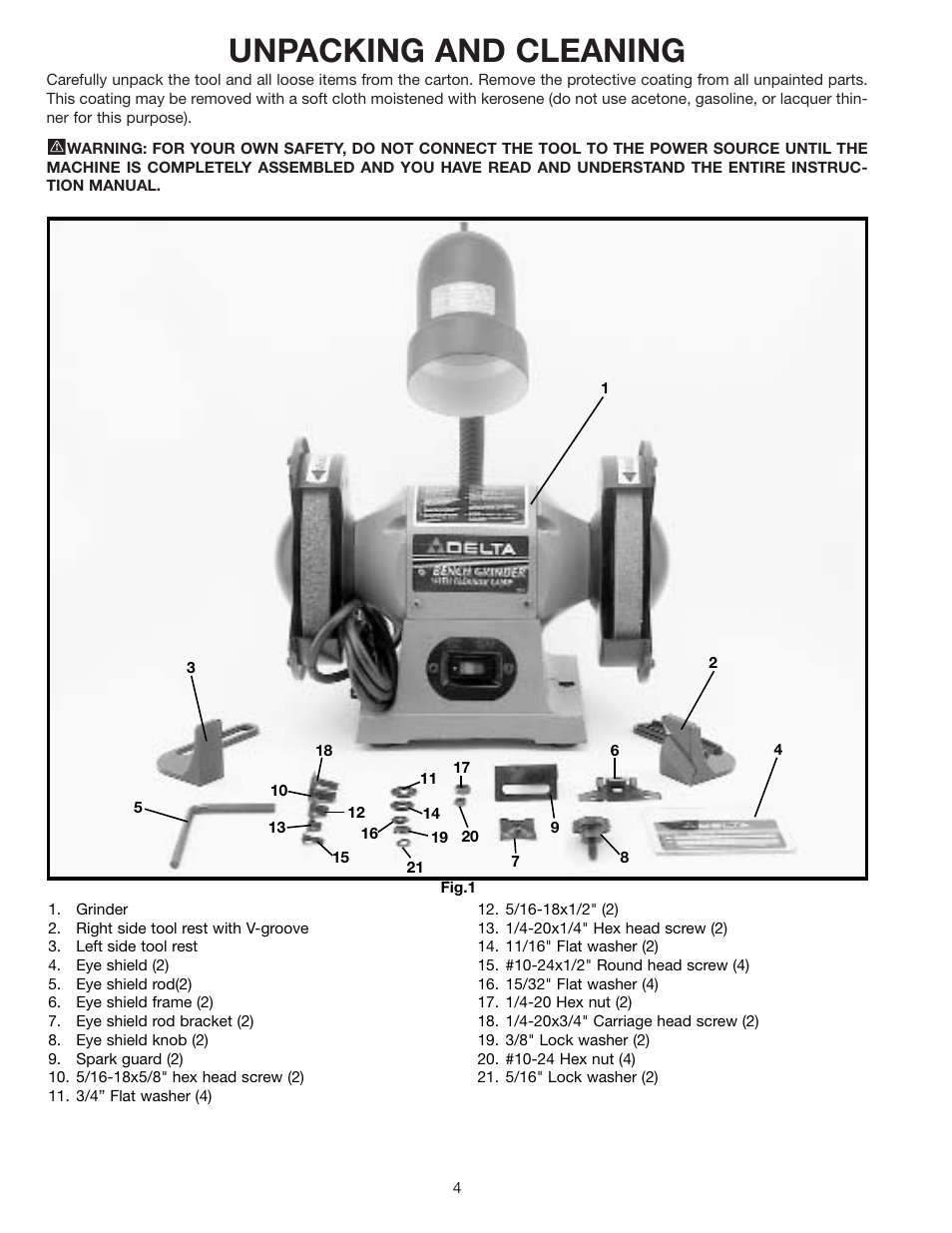 Unpacking and cleaning | Delta 23-665 User Manual | Page 4 / 10