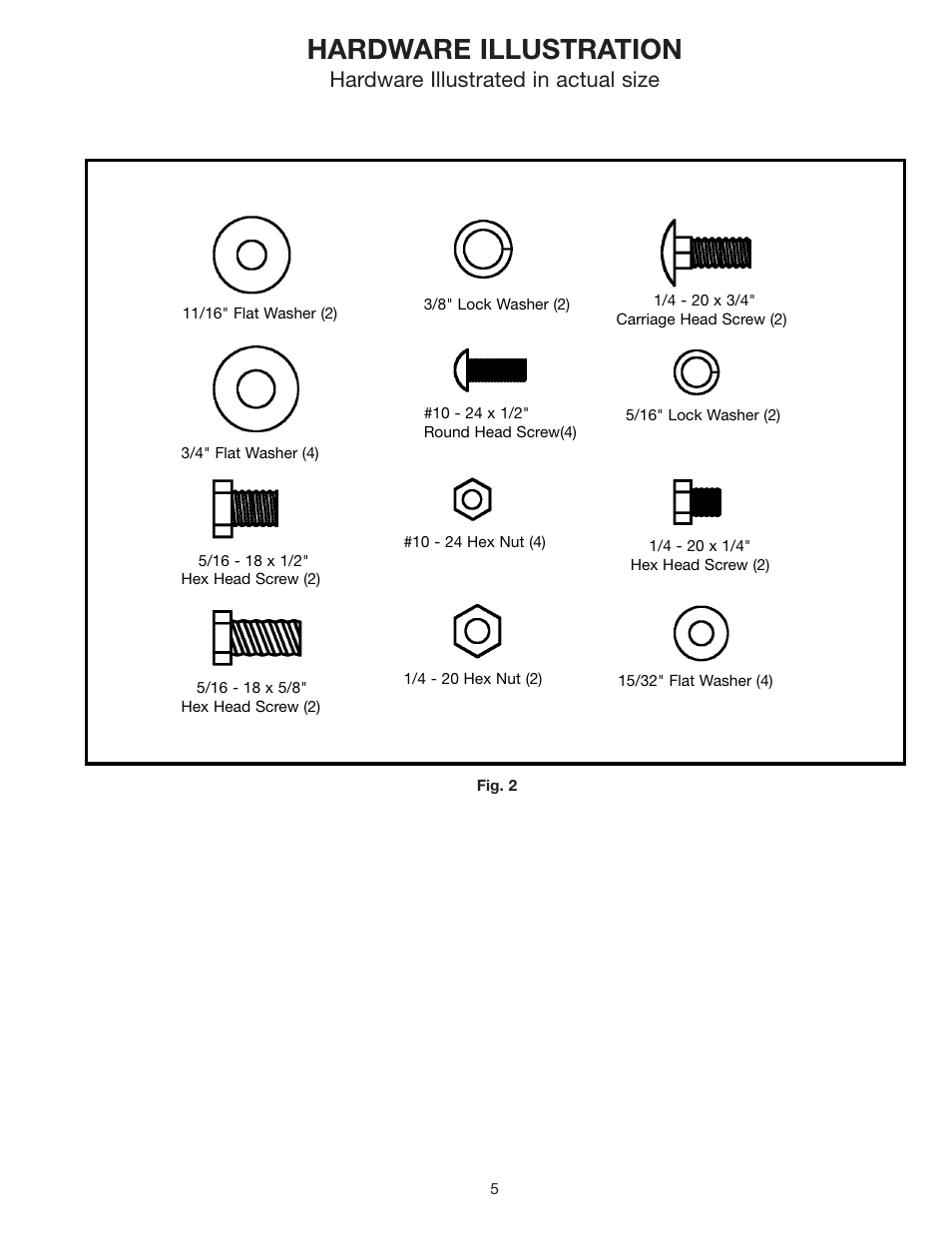 Hardware illustration, Hardware illustrated in actual size | Delta 23-665 User Manual | Page 5 / 10