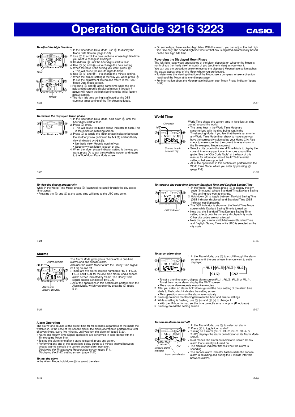 World time, Alarms | Casio Operation Guide 3216 User Manual | Page 3 / 8