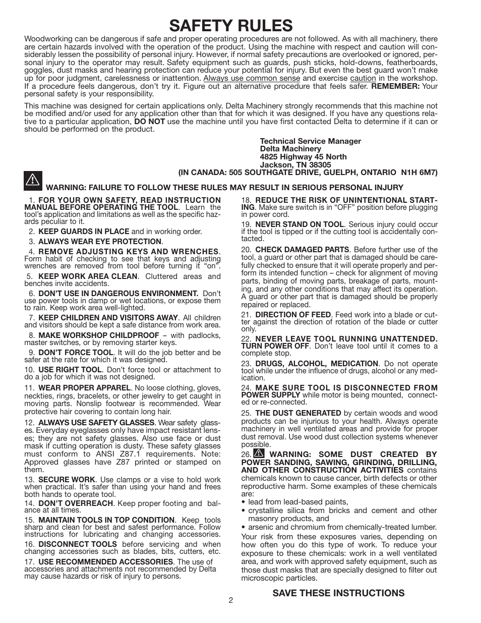 Safety rules | Delta 23-840 User Manual | Page 2 / 12