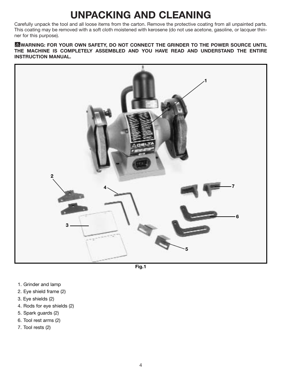 Unpacking and cleaning | Delta 23-840 User Manual | Page 4 / 12