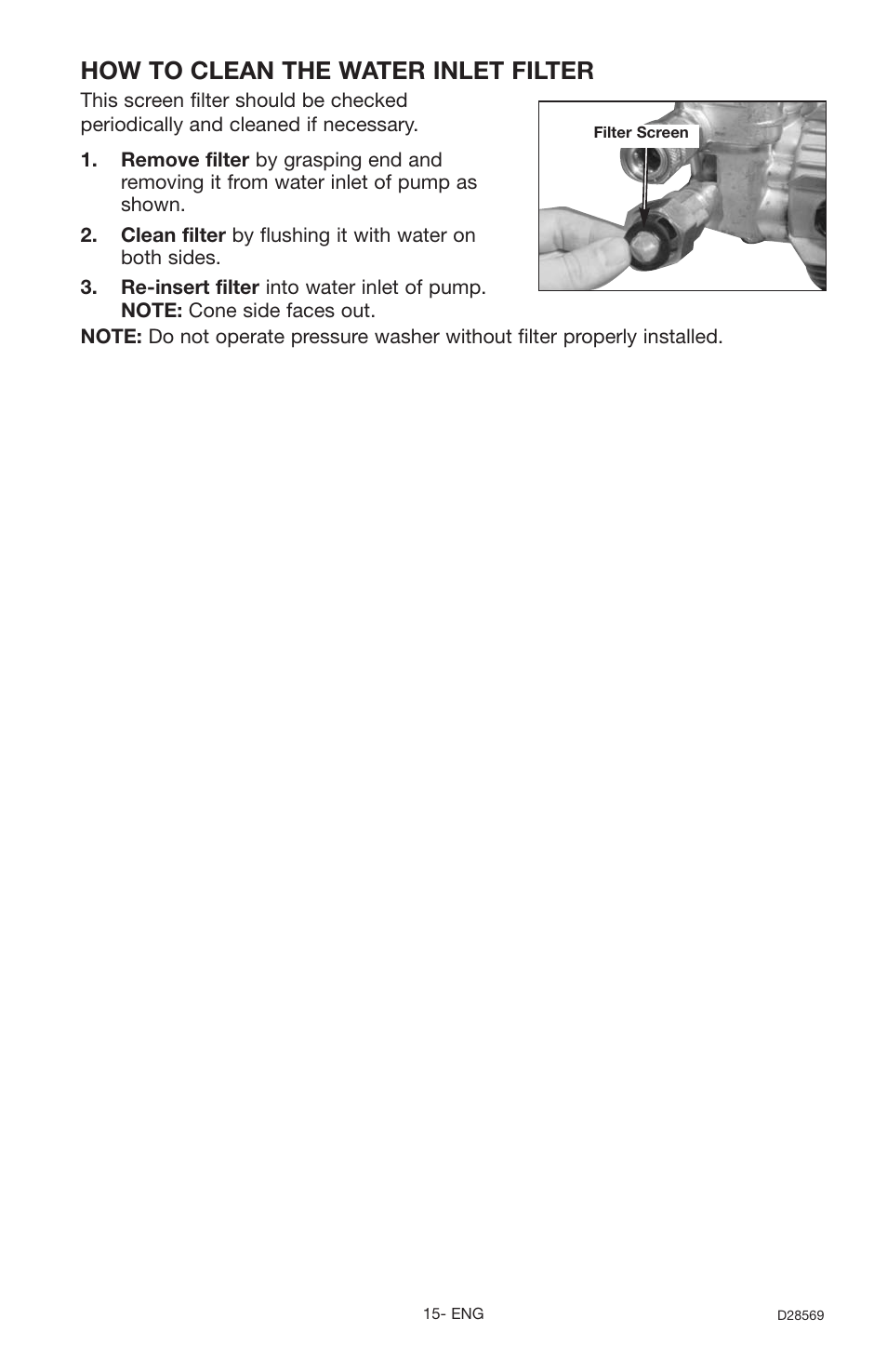 How to clean the water inlet filter | Delta D28569 User Manual | Page 15 / 60