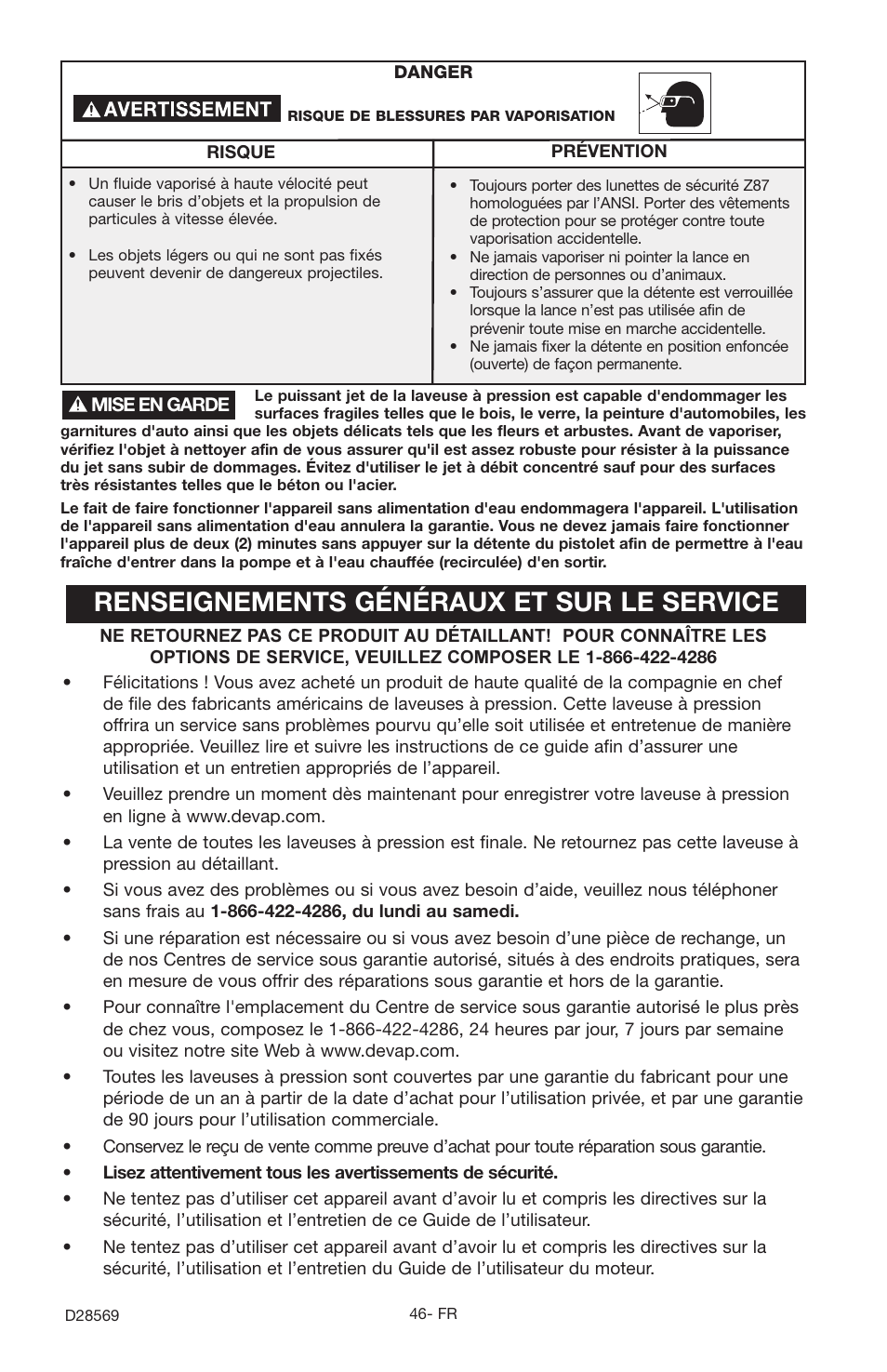 Renseignements généraux et sur le service | Delta D28569 User Manual | Page 46 / 60