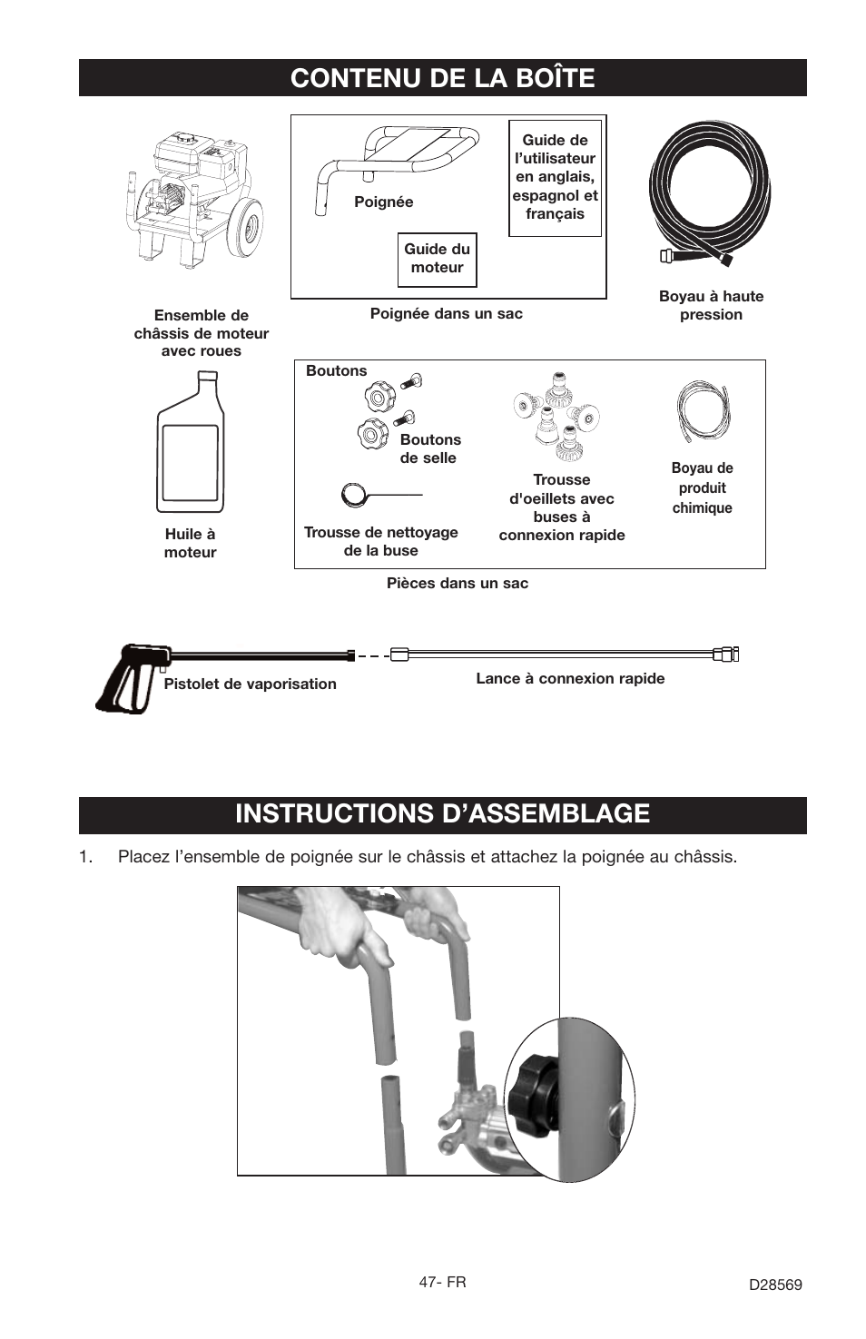 Contenu de la boîte, Instructions d’assemblage | Delta D28569 User Manual | Page 47 / 60