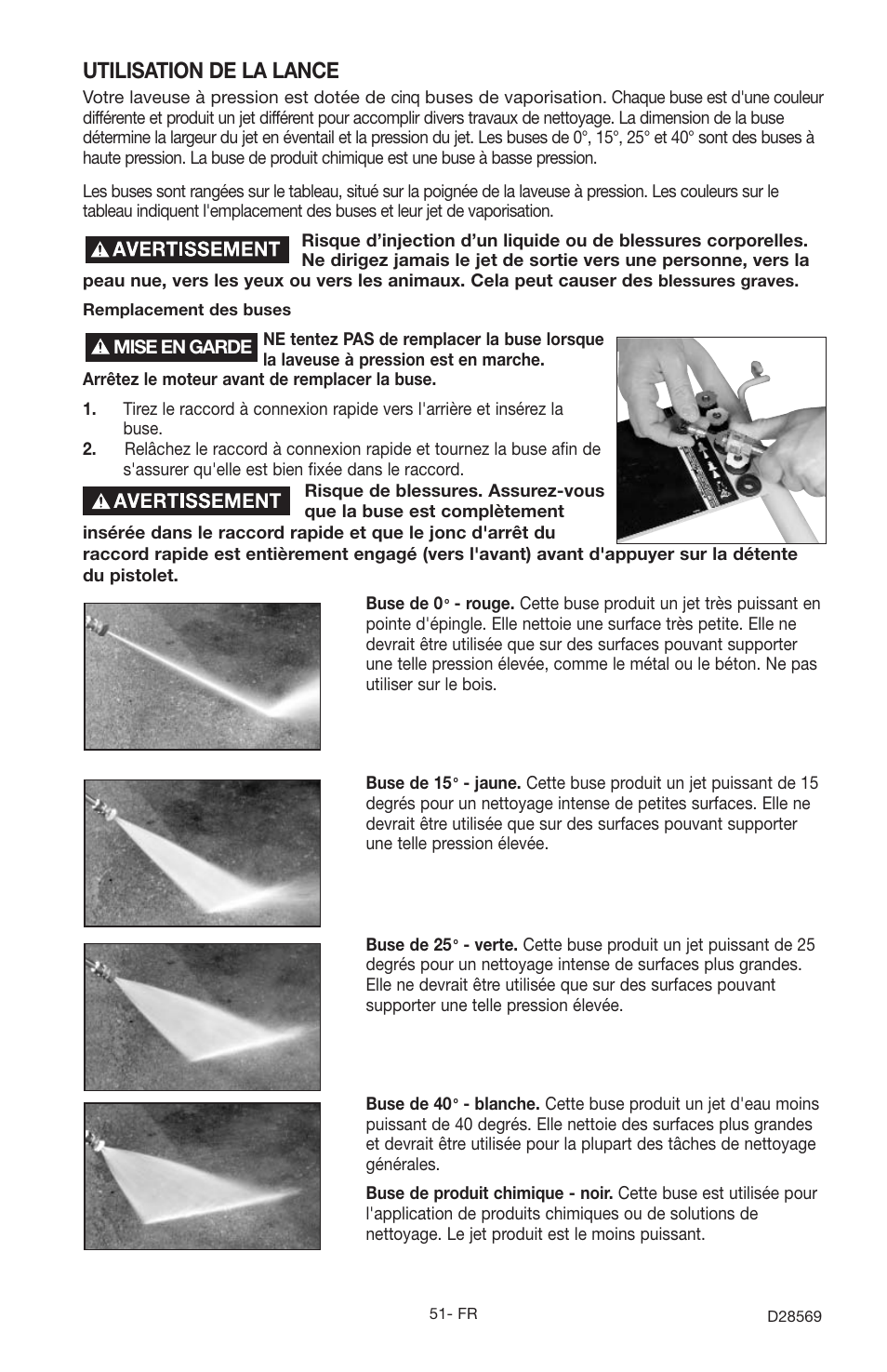 Utilisation de la lance | Delta D28569 User Manual | Page 51 / 60